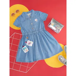 Pantaloons Junior Kids-Girls Shirt Collar Pure Cotton Fit & Flare Dress-picture-22
