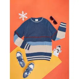 Pantaloons Junior Kids Green Color Block Full Sleeves Sweater-picture-13