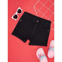 Pantaloons Junior Kids Jet Black Cotton Solid Shorts-picture-33