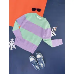 Pantaloons Junior Kids Mint Green & Purple Color Block Full Sleeves Sweater-picture-34