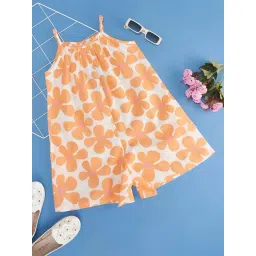 Pantaloons Junior Kids Orange & Pink Cotton Floral Print Jumpsuit-picture-27