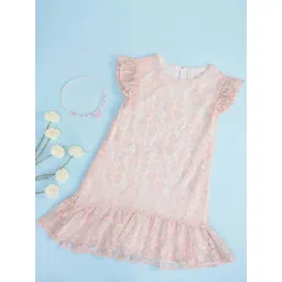 Pantaloons Junior Kids Peach Cotton Embellished Dress-picture-28