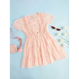 Pantaloons Junior Kids Peach Cotton Embroidered Dress-picture-22