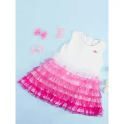 Pantaloons Junior Kids White & Fuchsia Pink Cotton Color Block Dress-picture-27