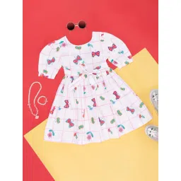 Pantaloons Junior Kids White & Pink Cotton Printed Dress-picture-32