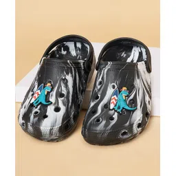 Pantaloons Junior Marble Printed Dinosaur Applique Detailed Back Strap Closure Clogs - Black-picture-12