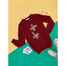 Pantaloons Junior Maroon Embellished Full Sleeves Sweater-picture-25