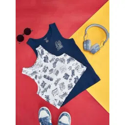 Pantaloons Junior Navy & White Cotton Printed Vest (Pack of 2)-picture-43