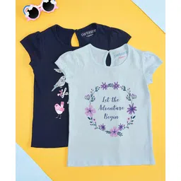 Pantaloons Junior Pack Of 2 Cap Sleeves Birds & Floral Printed Tees - Multi Colour-picture-27
