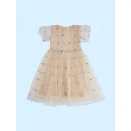 Pantaloons Junior Peach Cotton Embroidered Dress-picture-47