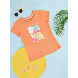 Pantaloons Junior Peach Cotton Floral Print T-Shirt-picture-44