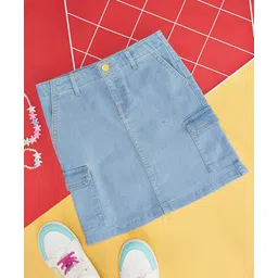 Pantaloons Junior Pocket Detailed Cotton Skirt - Light Blue-picture-17