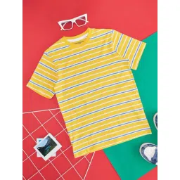 Pantaloons Junior Primrose Yellow & Blue Cotton Striped T-Shirt-image-8