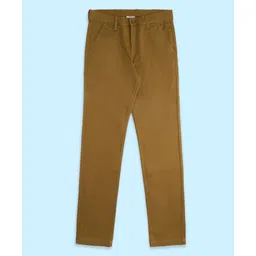 Pantaloons Junior Solid Button Down Trousers  - Brown-picture-14