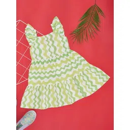 Pantaloons Junior Square Neck Flutter Sleeves Chevron Print Fit & Flare Dress-picture-44