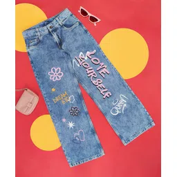 Pantaloons Junior Text & Floral Printed  Jeans - Medium Blue-picture-17