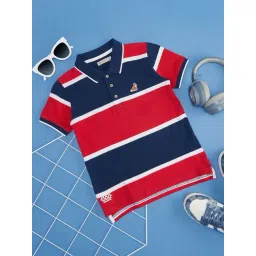 Pantaloons Junior True Red & Navy Cotton Striped Polo T-Shirt-picture-41