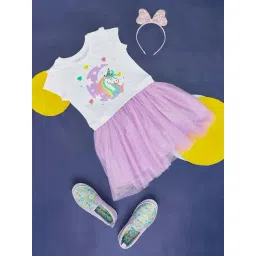 Pantaloons Junior White & Lilac Cotton Printed Dress-picture-19