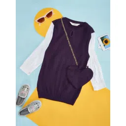 Pantaloons Junior Wine Self Design Full Sleeves Dress with Purse-picture-38