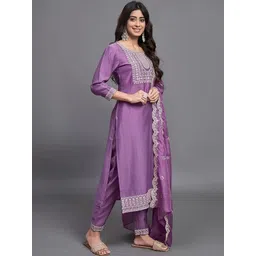 Pantos Women Ethnic Motifs Embroidered Regular Thread Work Kurta with Trousers & With Dupatta-picture-26