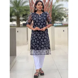 Pantos Women Floral Printed Keyhole Neck Floral Kurta-picture-15