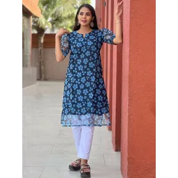 Pantos Women Floral Printed Keyhole Neck Floral Kurta-picture-16