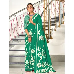 Panzora Floral Block Print Saree With Unstitched Blouse Piece-picture-29