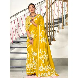 Panzora Floral Block Print Saree image 1