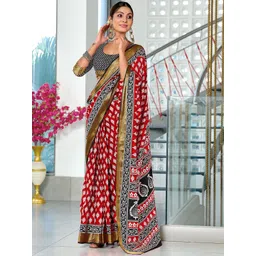 Panzora Floral Block Printed Mulmul Cotton Ready To Wear Saree-picture-10