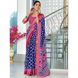 Panzora Floral Block Printed Mulmul Cotton Ready To Wear Saree-picture-12