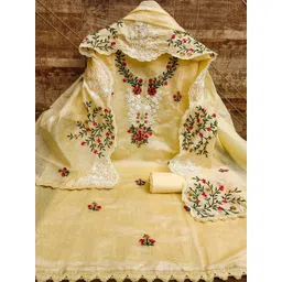 Panzora Floral Embroidered Art Silk Unstitched Dress Material-picture-33