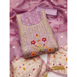 Panzora Floral Woven Design Sequnnied Jacquard Unstitched Dress Material-picture-20