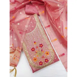 Panzora Floral Woven Design Sequnnied Jacquard Unstitched Dress Material-picture-21