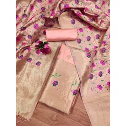 Panzora Floral Woven Design Zari Banarasi Silk Unstitched Dress Material-picture-13