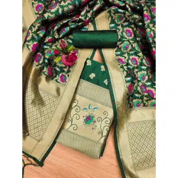 Panzora Floral Woven Design Zari Banarasi Silk Unstitched Dress Material-picture-10