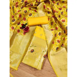 Panzora Floral Woven Design Zari Banarasi Silk Unstitched Dress Material-picture-11