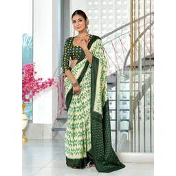 Panzora Geometric Printed Block Print Saree With Blouse Piece-picture-13