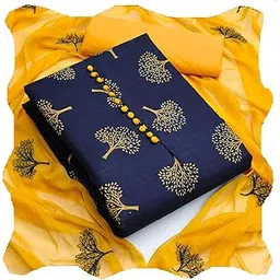 panzora Women's Cotton Slub Printed And Pom Pom Work Unstitched Salwar Suit Dress Material-picture-31