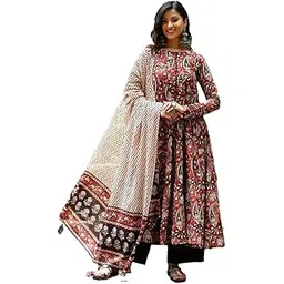 panzora Women's Rayon Floral Printed Anarkali Kurta with Trouser and Dupatta-picture-11