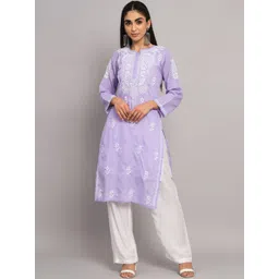 PARAMOUNT CHIKAN Ethnic Motifs Embroidered Chikankari Cotton Straight Kurta-picture-31