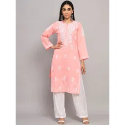 PARAMOUNT CHIKAN Ethnic Motifs Embroidered Chikankari Cotton Straight Kurta-picture-27