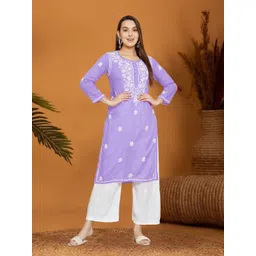 PARAMOUNT CHIKAN Floral Chikankari Embroidered Cotton Kurta-picture-14