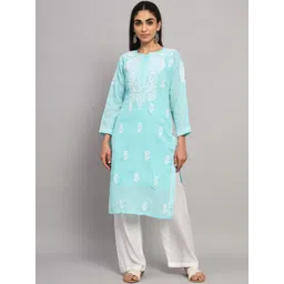 PARAMOUNT CHIKAN Floral Embroidered Chikankari Cotton Kurta-picture-17