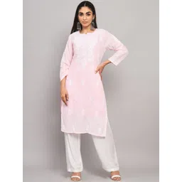 PARAMOUNT CHIKAN Floral Embroidered Chikankari Cotton Kurta-picture-18