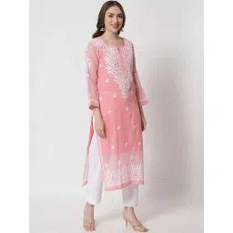 PARAMOUNT CHIKAN Pastel Pink Chikankari Straight Kurta image 4