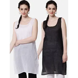 PARAMOUNT CHIKAN Women Black & White Pack Of 2 Solid Cotton Camisoles-picture-23