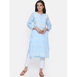PARAMOUNT CHIKAN Women Blue Ethnic Motifs Printed Chikankari Kurta-picture-33