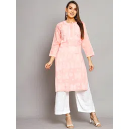 PARAMOUNT CHIKAN Women Peach-Coloured Hand Embroidered Chikankari Cotton Kurta-picture-16
