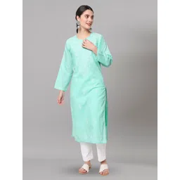 PARAMOUNT CHIKAN Women Sea Green & White Embroidered Cotton Chikankari Kurta-picture-32