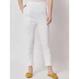 PARAMOUNT CHIKAN Women White Slim Fit Hand Embroidered Chikankari Pleated Trousers-picture-32